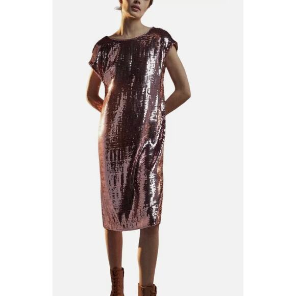 Anthropologie Maeve chocolate brown sequin cocktail midi dress. Xlarge - Picture 1 of 2